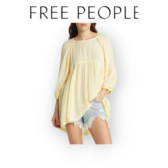 Free People Adler Tunic XS - Boho Flowy Gauze Dress Butter Yellow - Picture 2 of 16